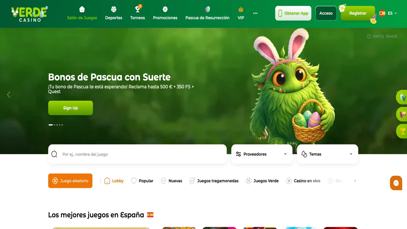 Verde Casino P&aacute;gina principal