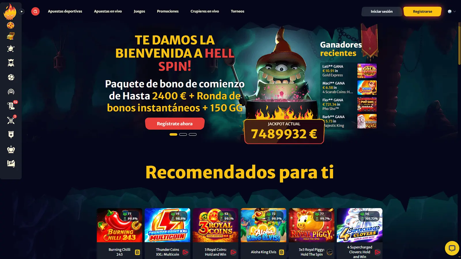 P&aacute;gina principal del casino Hell Spin en Espa&ntilde;a