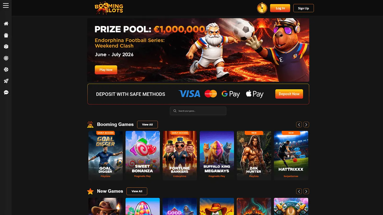 P&aacute;gina principal del casino BoomingSlots en Espa&ntilde;a